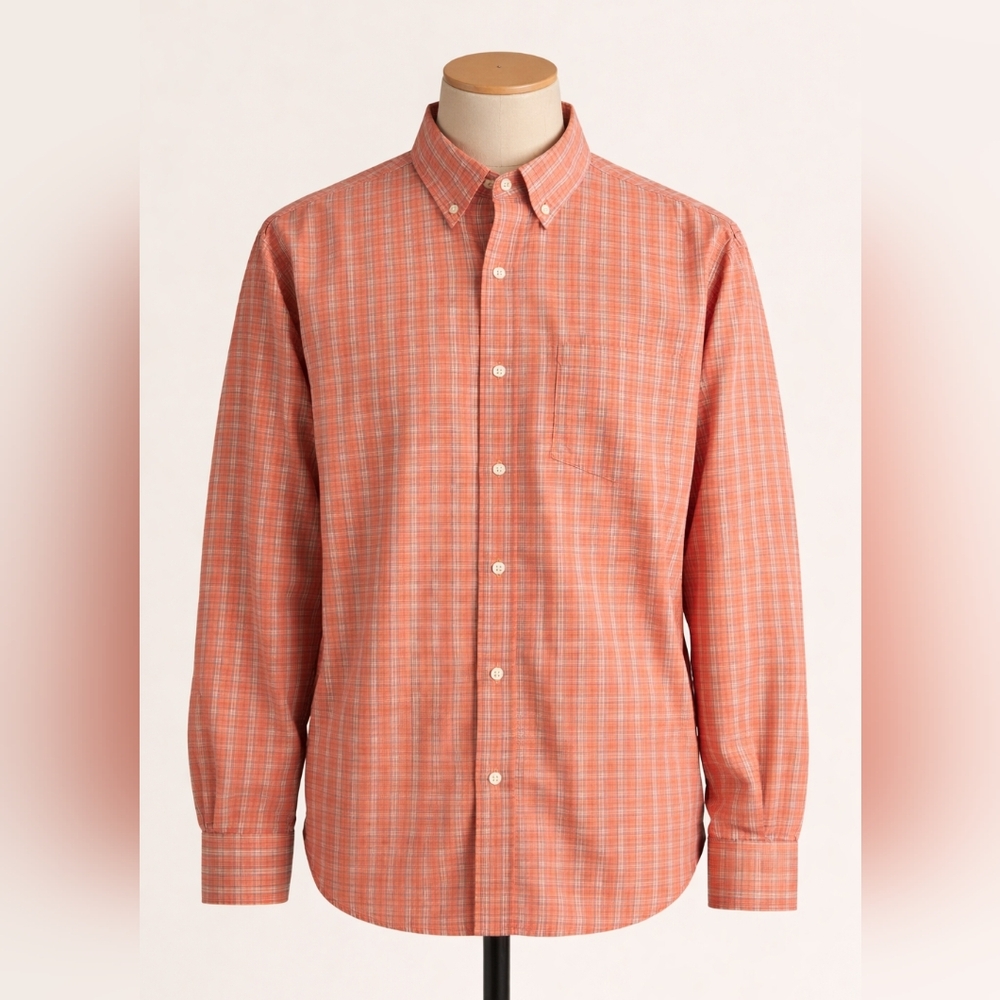 Hawker Rye Plaid Button-Down Shirt Regular Fit 100% Cotton Orange Coral Pink  XL